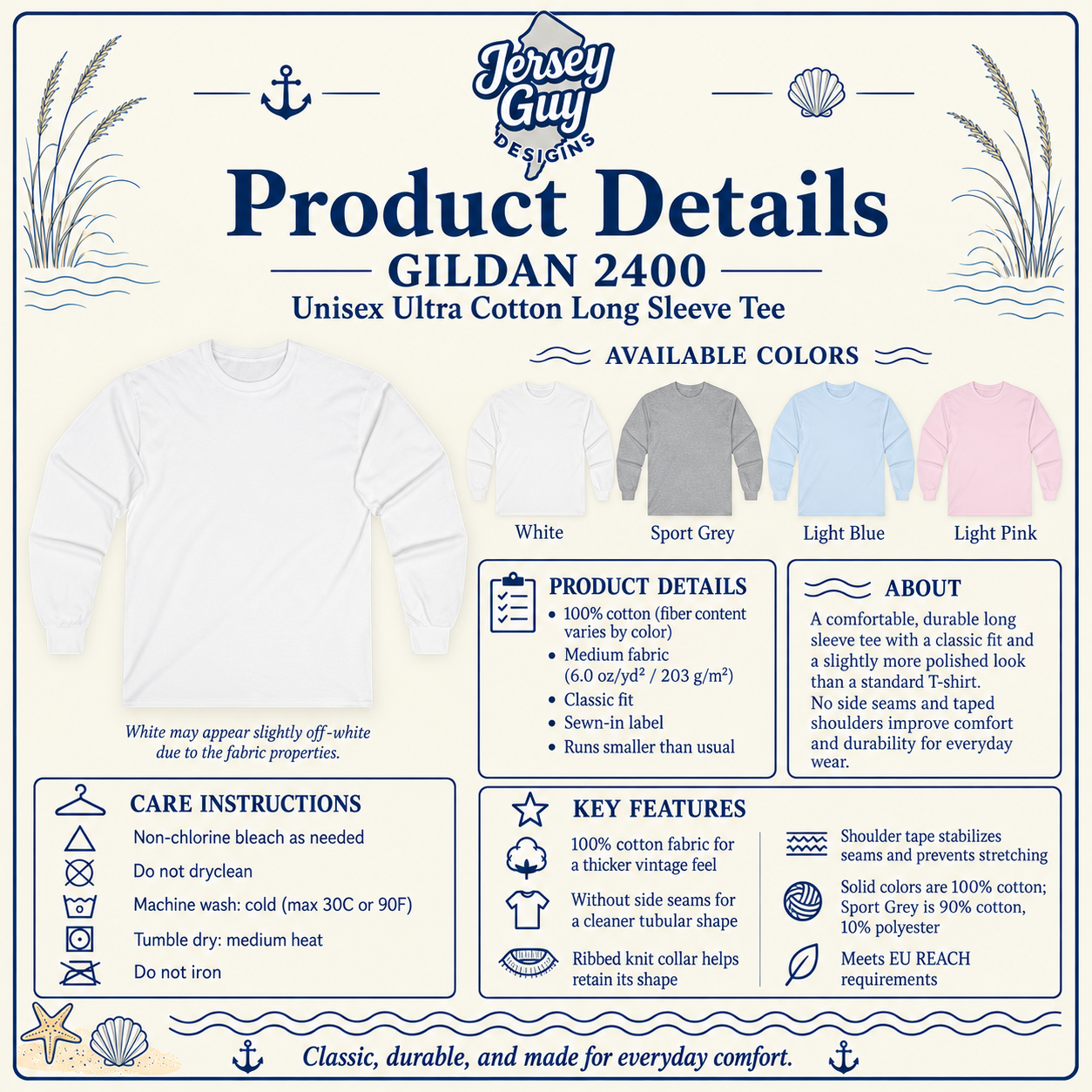 Gildan 2400 product details, colors, care instructions and key features