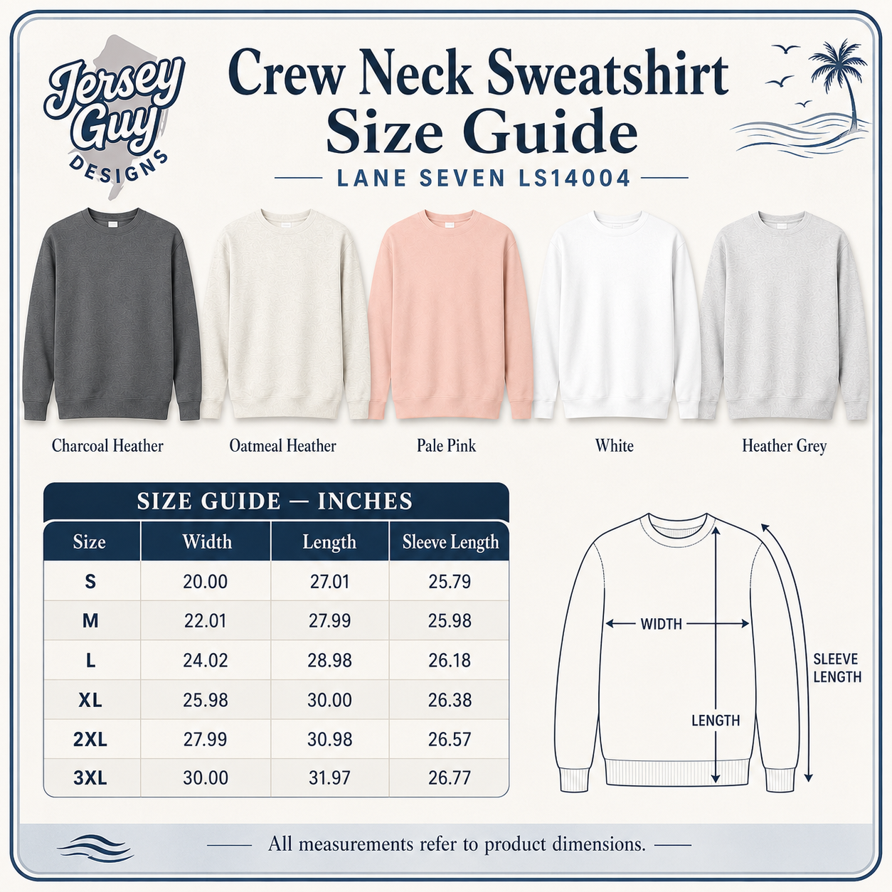 Lane Seven Hoodie size guide with measurements from S through 4XL